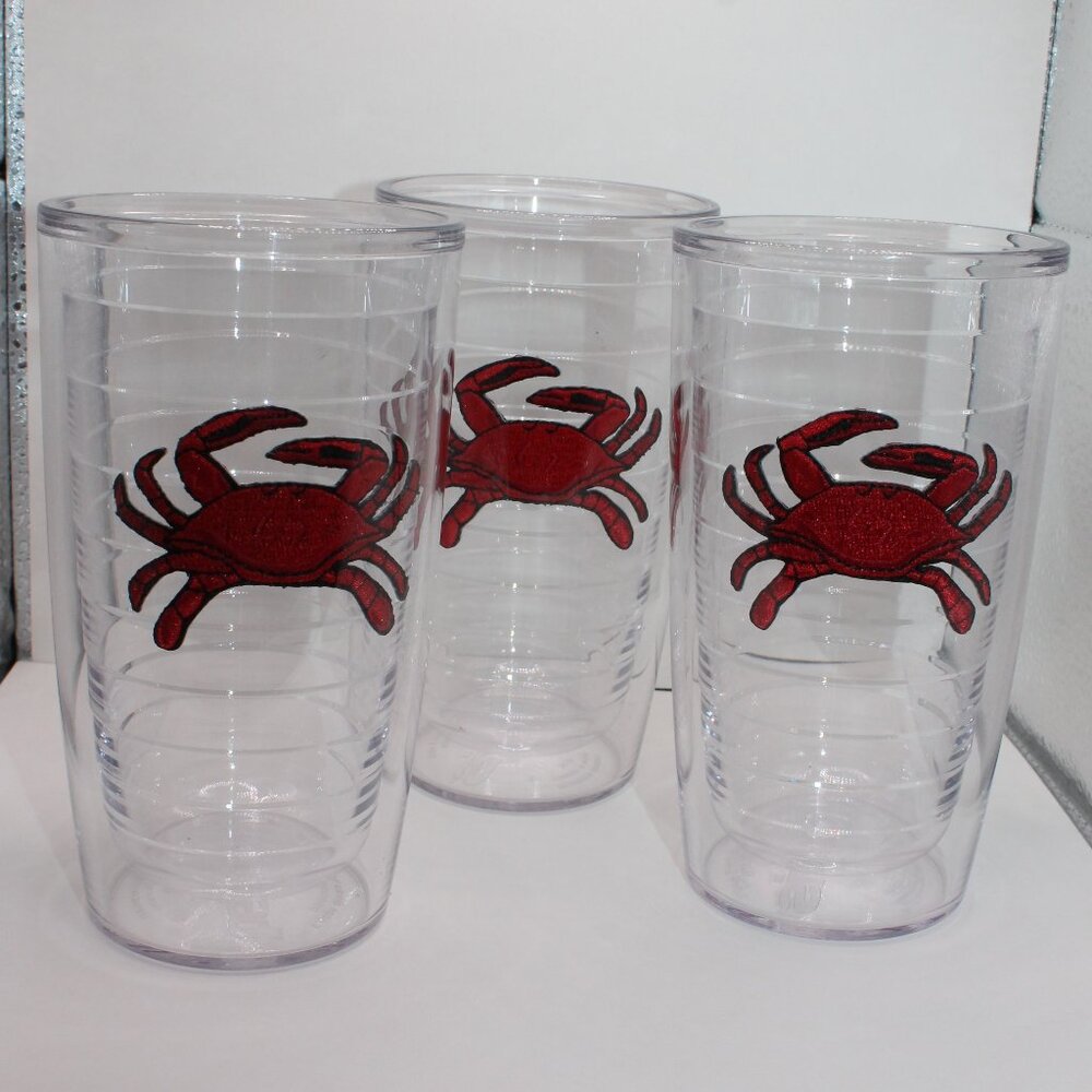 Set of 3 Tervis Insulated Hot Cold Tumbler Cups Beach Summer Red Crab 16 oz